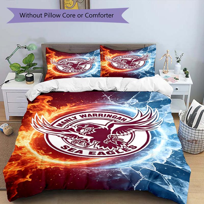 3pcs Duvet Cover Set (1*Duvet Cover + 2*Pillowcase, Without Core), Manly Warringah Sea Eagles Print Bedding Set, Bedroom Decor, All‑Season, Birthday G