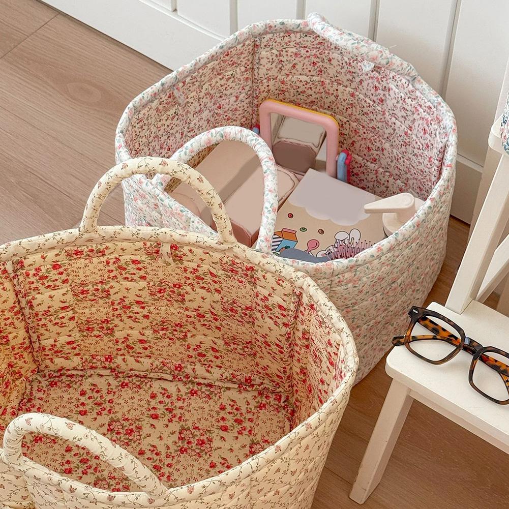 Blommigt tygförvaringskorg Stor kapacitet Tvättkorg med handtag Tvättkorg för kläder och diverse