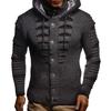 Men's Solid Color Button Sweater Men's Hooded Knitted Fleece-lined Cardigan Jacket