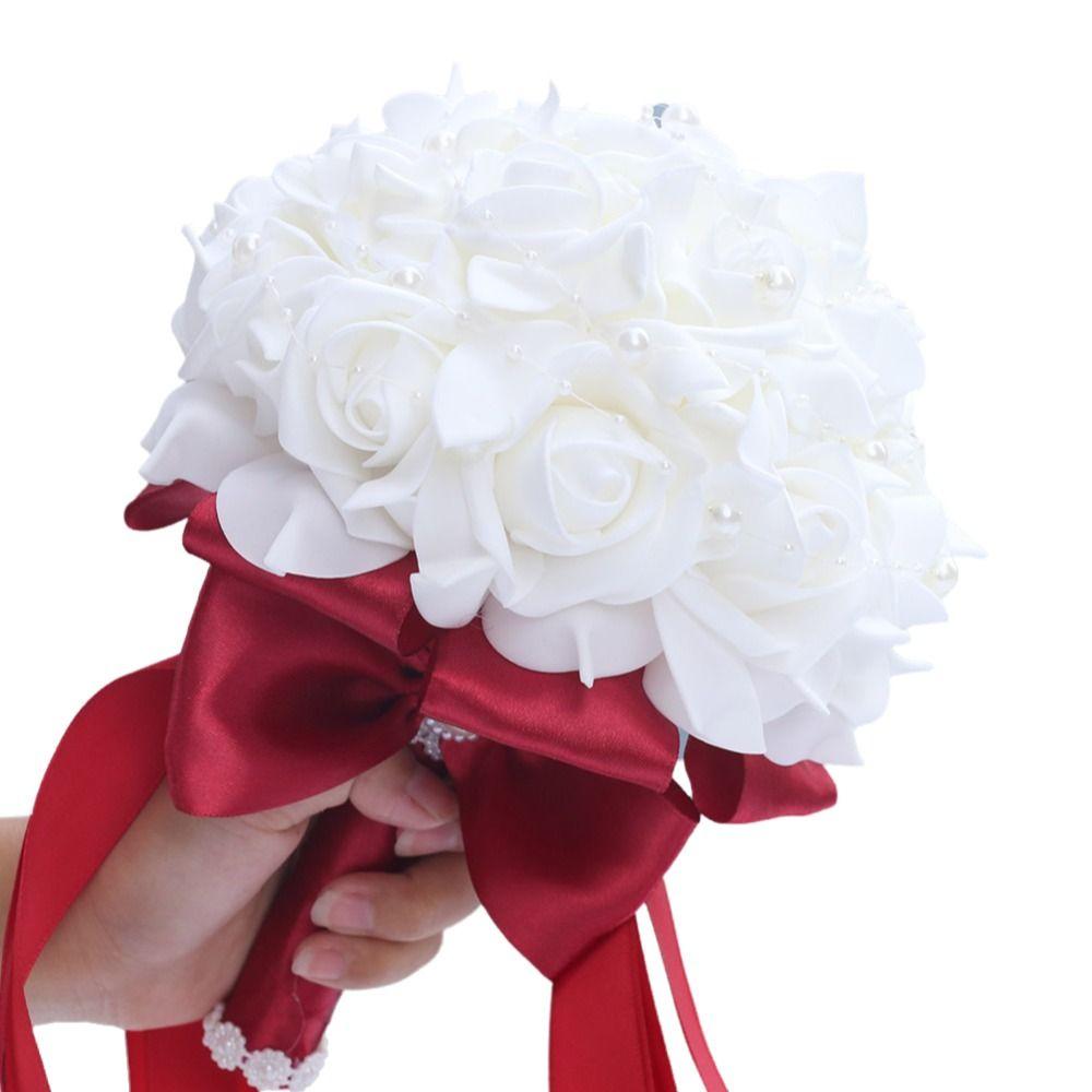 Pearl Artificial Hand Bouquet Silk Flowers Bridal Bouquets Wedding Bouquets  Wedding Accessories
