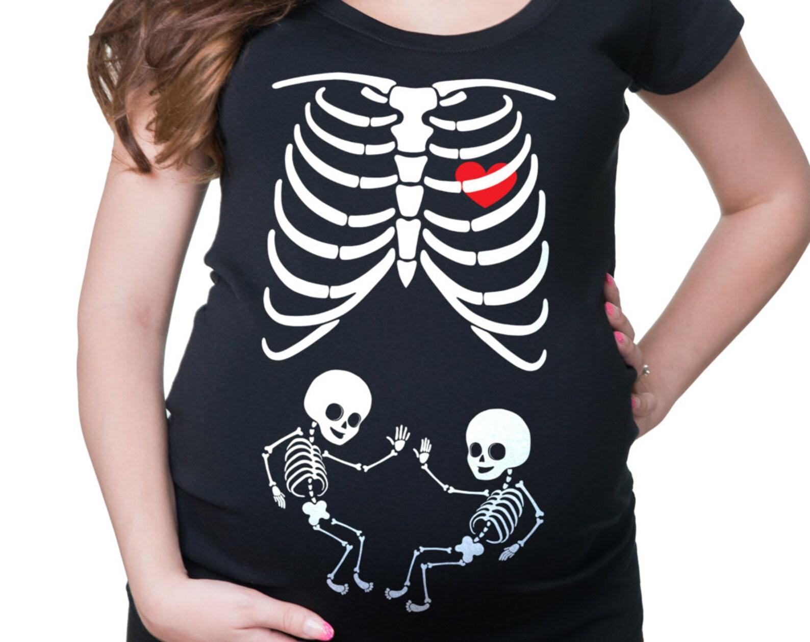Skeleton Twins Maternity Shirt: Halloween Pregnancy Announcement Tee S