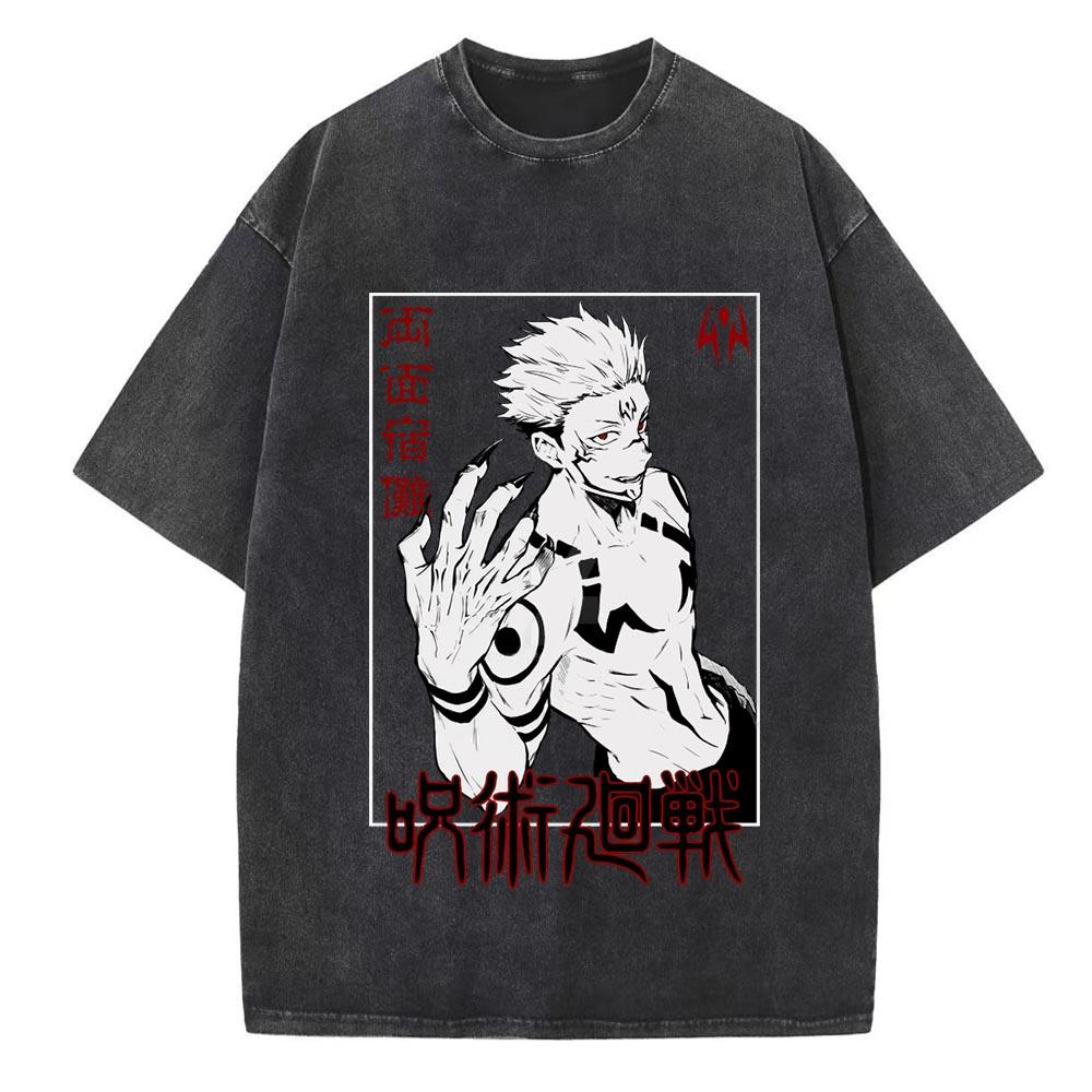 Anime Jujutsu Kaisen Bedrucktes T-Shirt für Herren und Damen Gewaschenes T-Shirt Hohe Qualität Vintage Baumwoll-T-Shirt Harajuku YK Tops