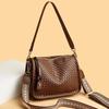 Stylish Woven Leather Shoulder Bag For Women With Wide Strap And Large Capacity