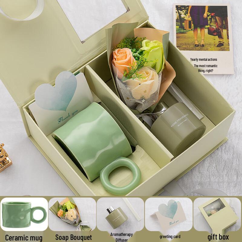 Shang Qi Green Round Handle Ceramic Coffee Mug Gift Set