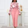 New Fashion Printed Strap Long Sleeve Top High Waist Trousers Casual Pants Set