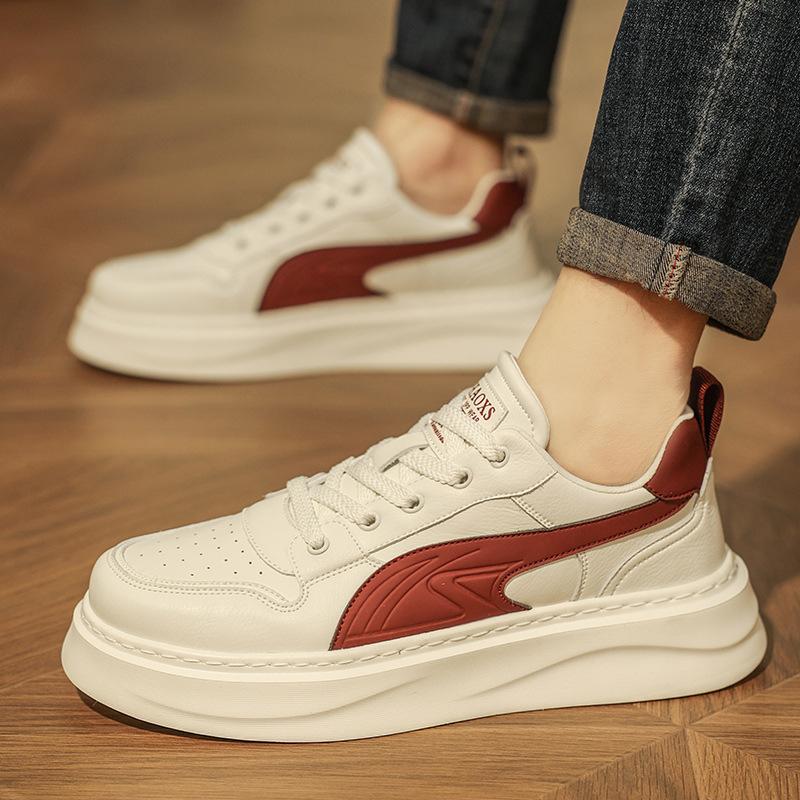 2025 new men's shoes super leather tide brand high sense white shoes student adult height increase platform sports board shoes
