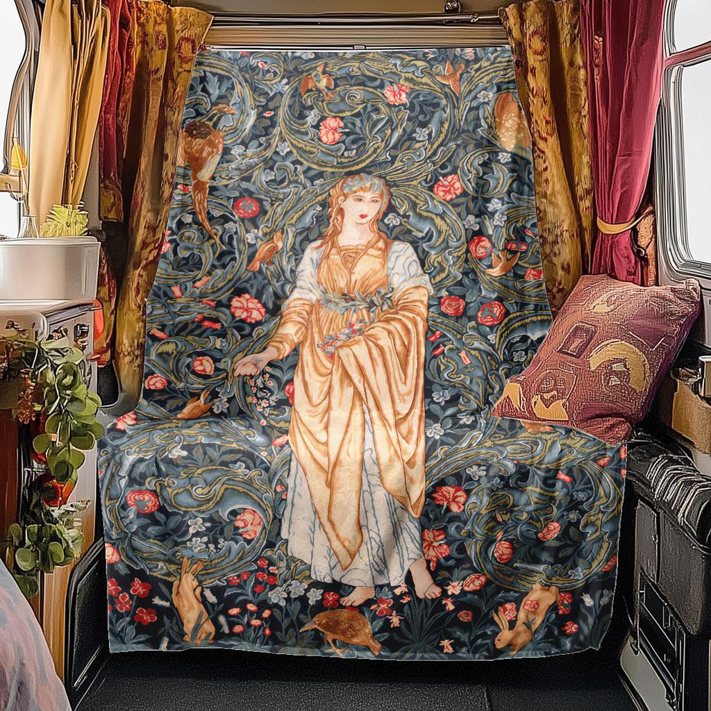 1pc Alphonse Mucha and William Morris Blanket, Al Season Lightweigh Poster Blanket Home Office Outdoor Nap Multifunc Poster Blanketional Blanket