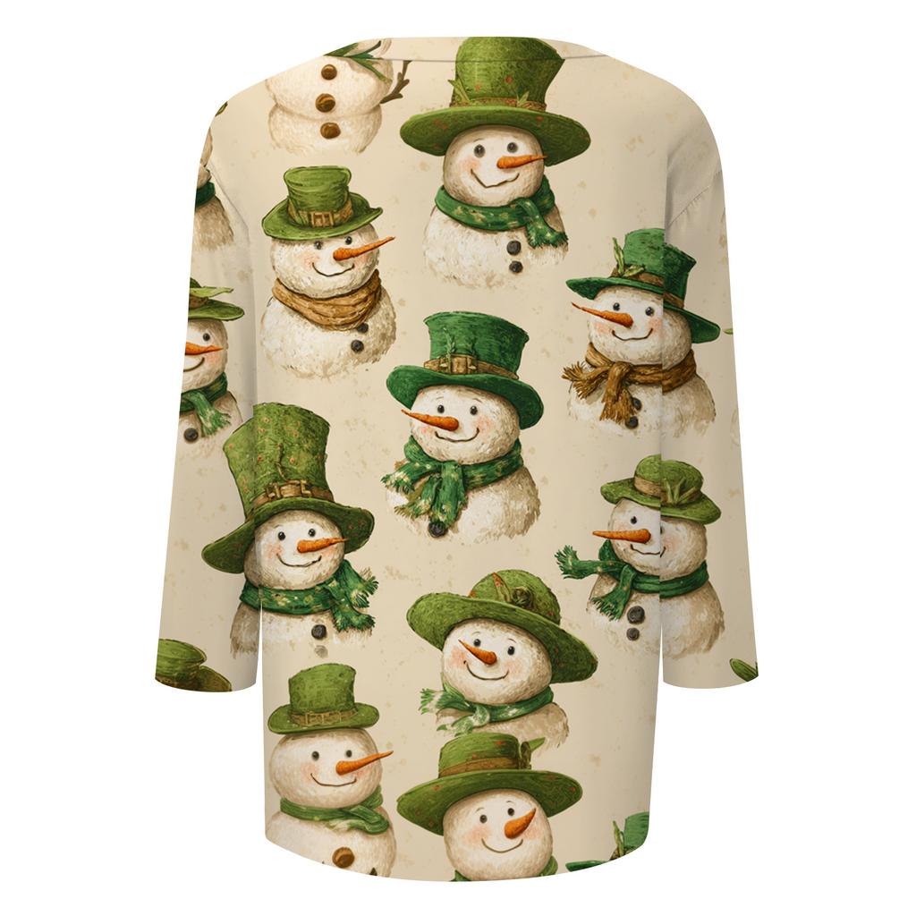 Women's Tops Three-quarter Sleeve Shirt V-neck Loose Casual Shirt Print T-shirt