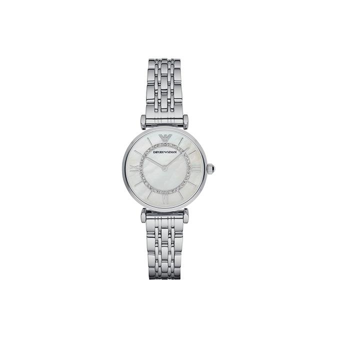

Emporio Armani Women s Two-Hand Stainless Steel Watch AR1908-CLG Shell White Watch Dial