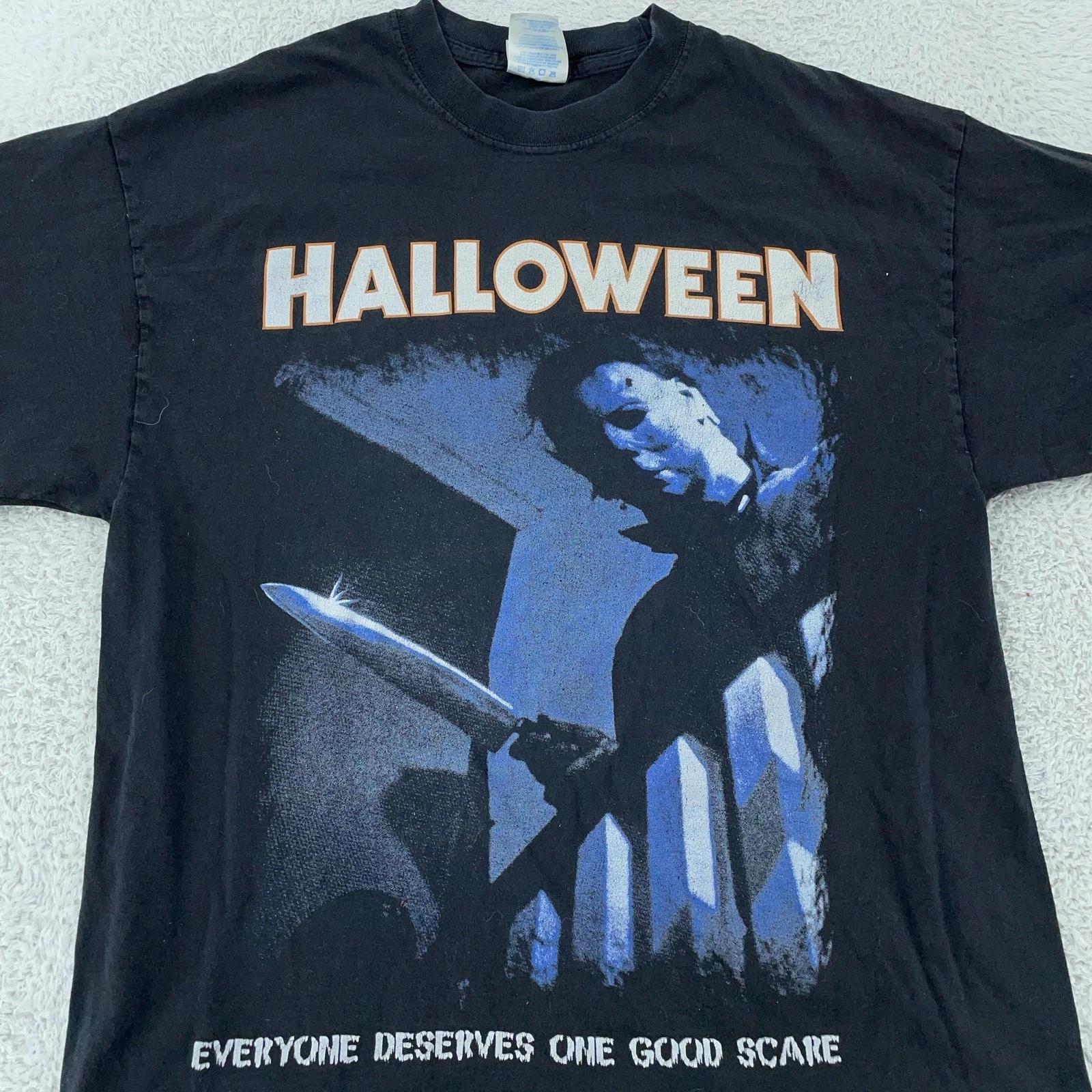 Vtg Halloween Shirt Mens Large Black Michael Myers Horror Movie Tee Big Print 3XL