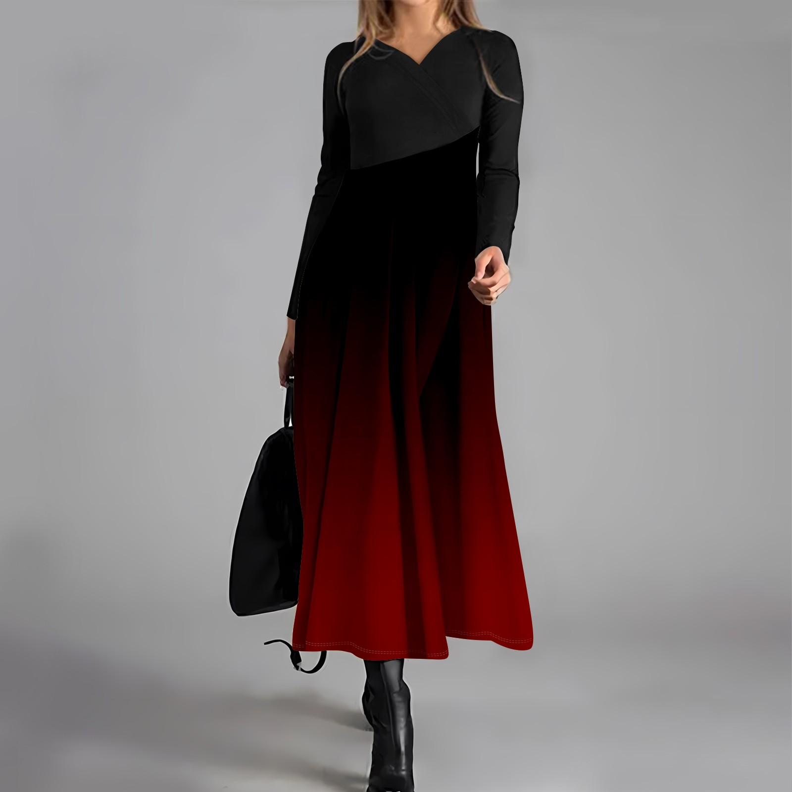 

Женское повседневное платье с V-образным вырезом и длинными рукавами, свободное и объемное платье с принтом XXL винный