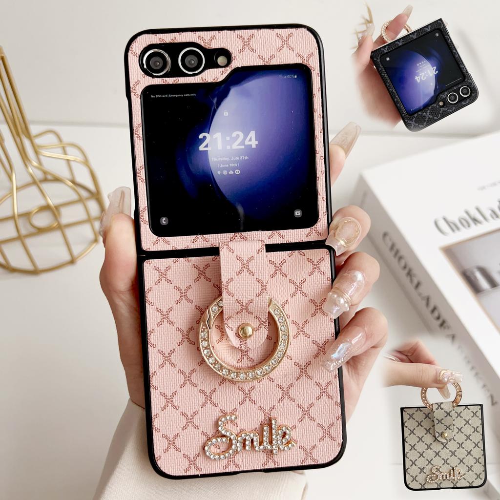 Módní roztomilý usměv zápěstní pásek pouzdro na telefon pro Samsung Galaxy Z Flip 5 4 3 Z Flip3 zflip4 5G kryt pouzdra z umělé kůže