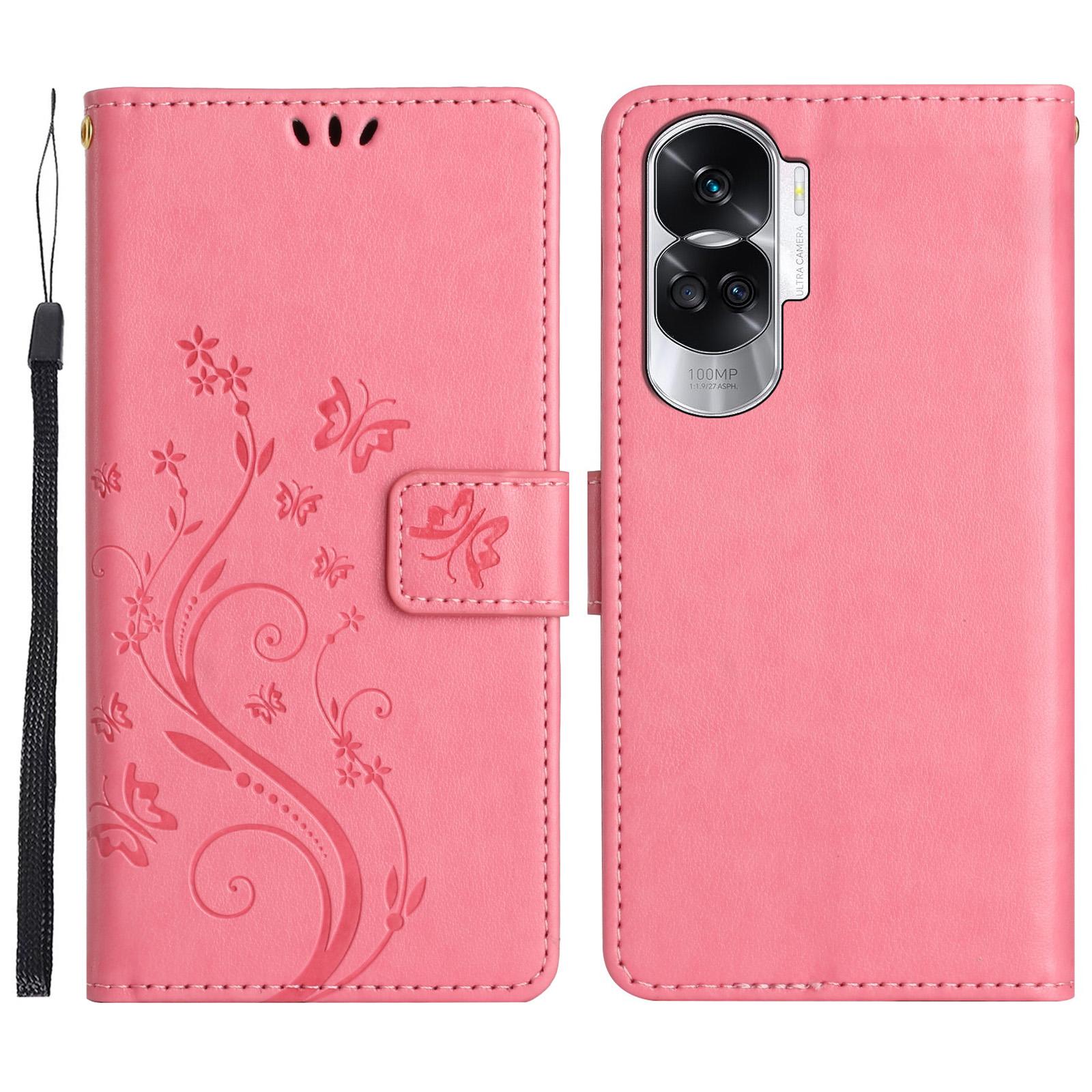 

For Honor 90 Lite 5G/X50i 5G PU Leather Wallet Cover Butterfly Imprinted Stand Phone Case Pink