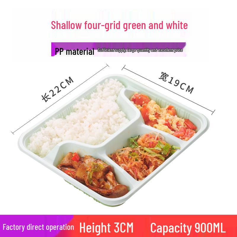 Four-Grid Disposable Plastic Bento Lunch Box with Lid, Multi-Compartment Food Packaging Container.