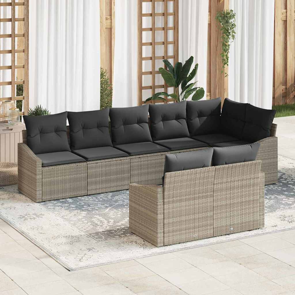 8 Piece Sofa Set with Cushions Light Grey Poly Rattan
