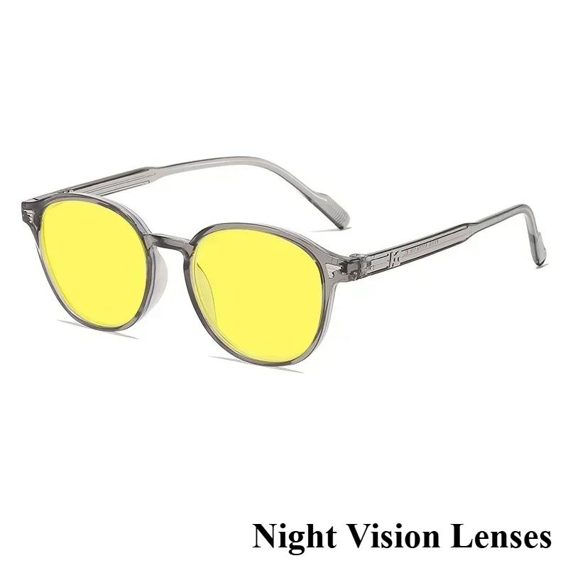 Driving Anti-Glare Night Vision Glasses Retro Studded Round Frame Anti-blue Light Glasses Orange & Red Lenses Protective Eyewear