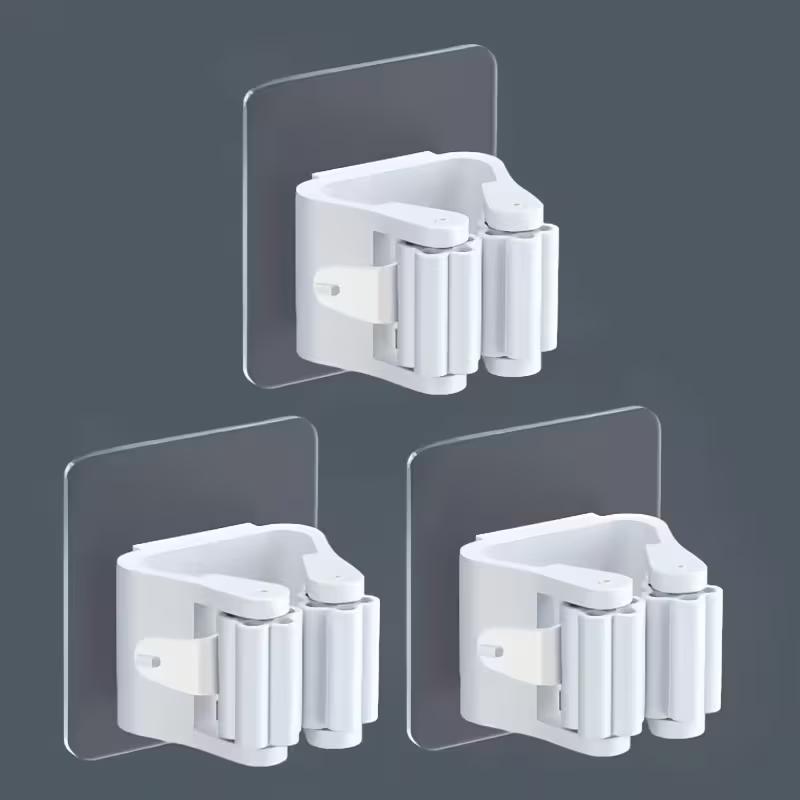Wall-Mounted Mop and Broom Holder Clips - Adjustable Plastic Storage Organizer for ,Bathroom, and Garden Tools - Space-Saving Cleaning Accessories