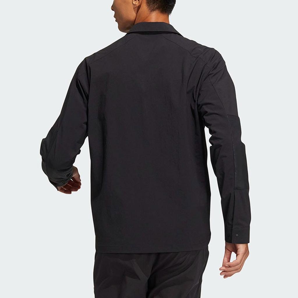 Adidas Solid Color Polo Casual Long Sleeve Shirt Men Shirts Black HE5262