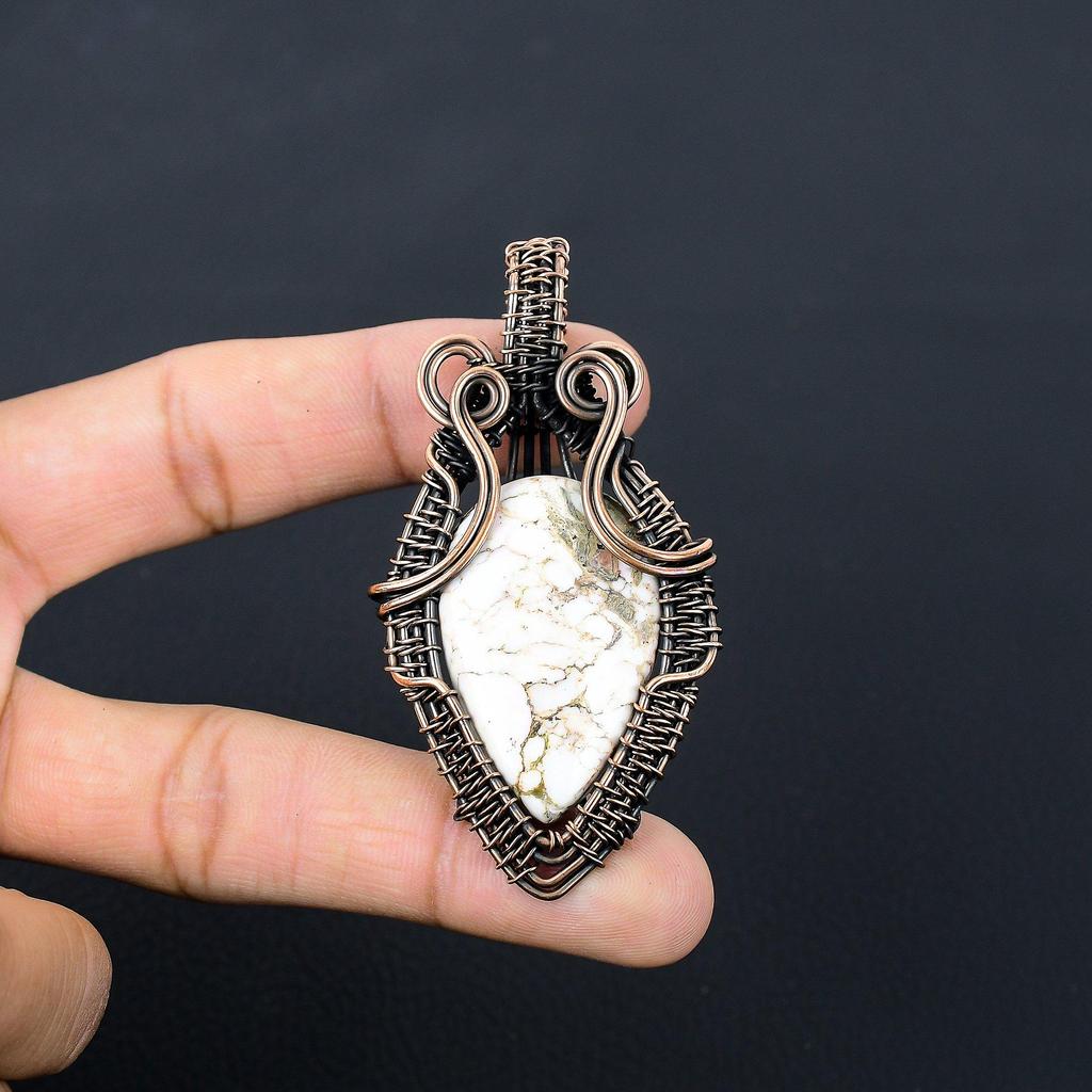 Wild Horse Gemstone Jewelry Pure Copper Wire Wrapped Handmade Pendant For Gift