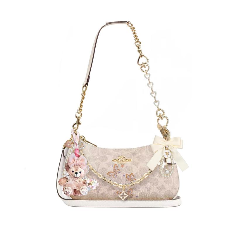 

COACH shoulder bag [Customized bag] Teri 24 classic presbyopic Logo zipper closure, pendant, scarf, bow, printing Shou Qing Ning Basic Style білий