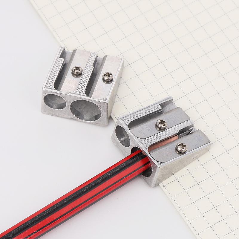 Creative Aluminum Alloy Double Hole Bevel Pencil Sharpener for Primary School Supplies