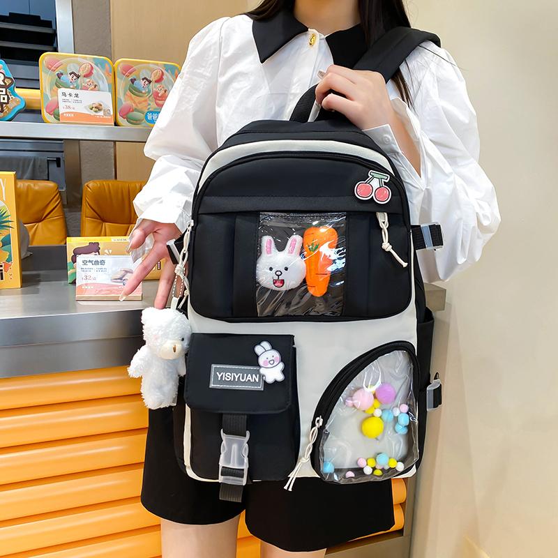 Canvas Rucksack Set Damen Farbkontrast Rucksack Junior Senior High School Schüler Schultasche