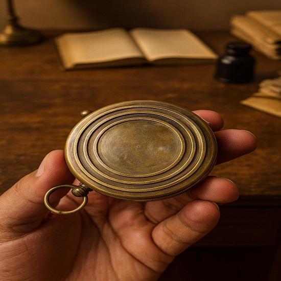 Mosiężny Kompas Morski z Kalendarzem na 100 Lat Skórzane Etui