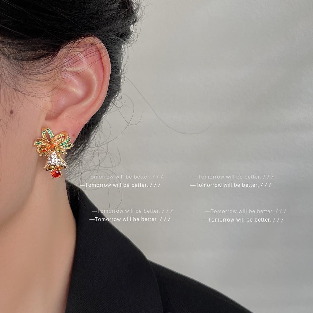 Christmas Edition: Colorful Gem Bell Bow Zircon Studs - Retro High-End Earrings