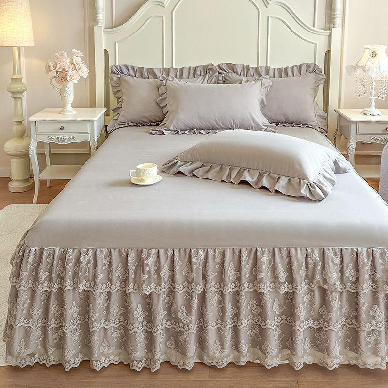 European Style Lace Trim Bed Skirt: Anti-slip, Single Piece Cover for 1.5m-2.2m Beds