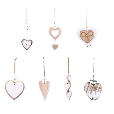 Wooden Heart Shaped Pendant Decorative Hanging Ornament for Wedding Valentines Day Living Room and Outdoor Decoration