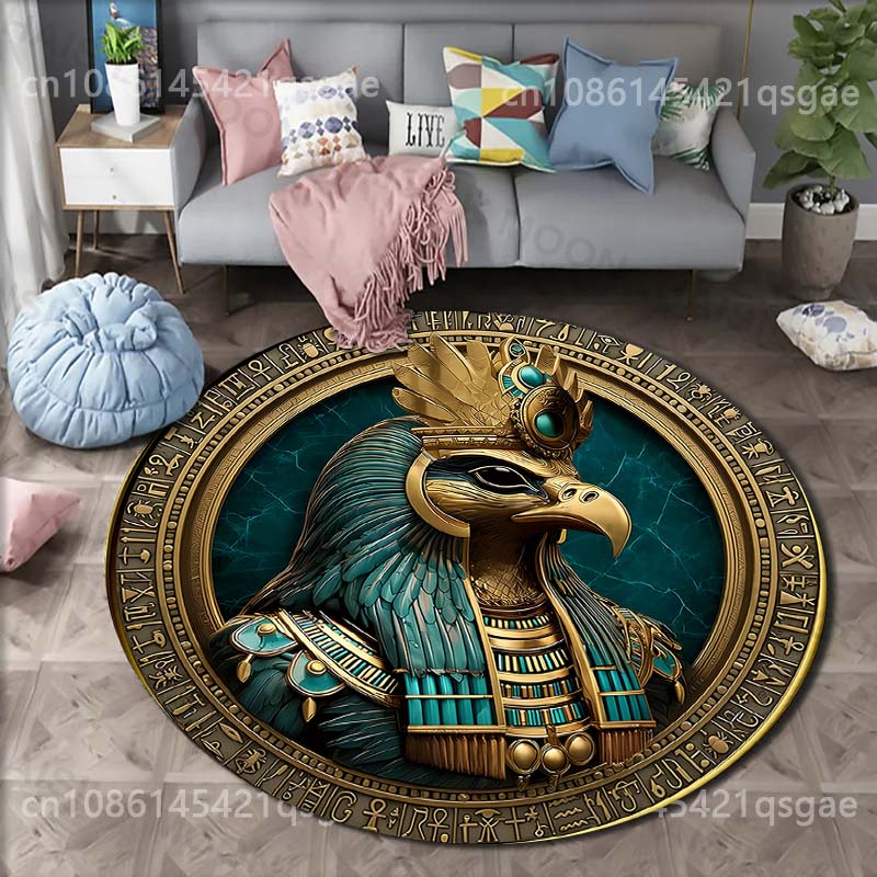 15 Sizes Ancient Egyptian Elemental Scepter Print Round Carpet Rug for Living Room Bedroom Table Chair Sofa Decorative Mat Gifts