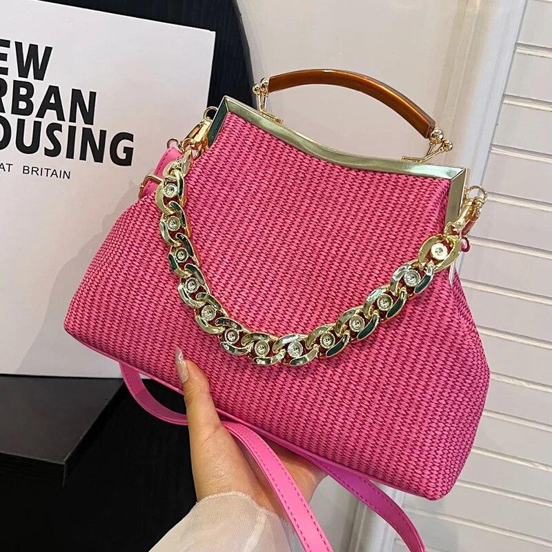 Dizaineris Shell Clip Weave Piniginės Krepšiai Chain Pečių Krepšys Prabangus Vakarinis Clutch Party Hot Pink Rankinė ir Piniginė Prašmatnus Hobo Krepšiai
