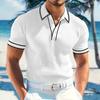 Camisa Polo de Punto de Canalé Vertical Negro para Hombre Cuello con Ribete Blanco de Contraste Manga Corta Top Casual