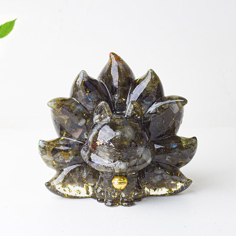 Mythical Creature Resin Crystal Nine Tailed Fox Ornament For Tabletop Decor Gift