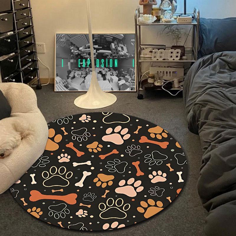 Chic Round Christmas Multicolor Rug Mat, Non-Slip Floor Mat for Nursery