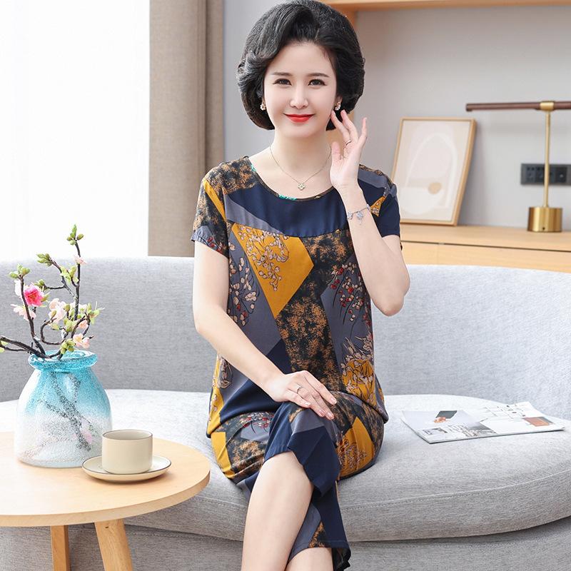 Summer Women's Cotton Pajamas Women's Thin Short Sleeve Set Plus Size Women's Loungewear Can Be Breathable and Antibacterial Sleepwear