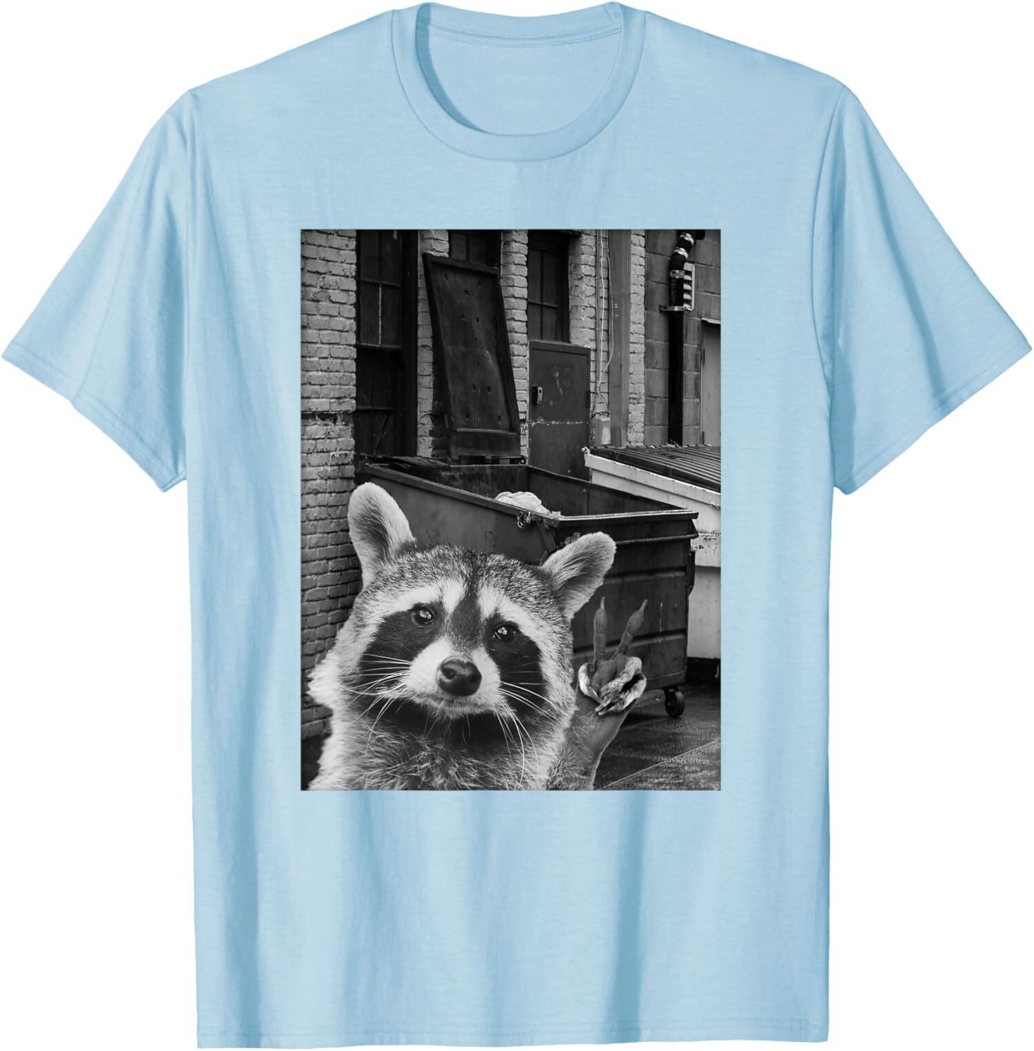 Funny Animal Raccoon Selfie Funny Cool Cute Gift Unisex T-shirt L