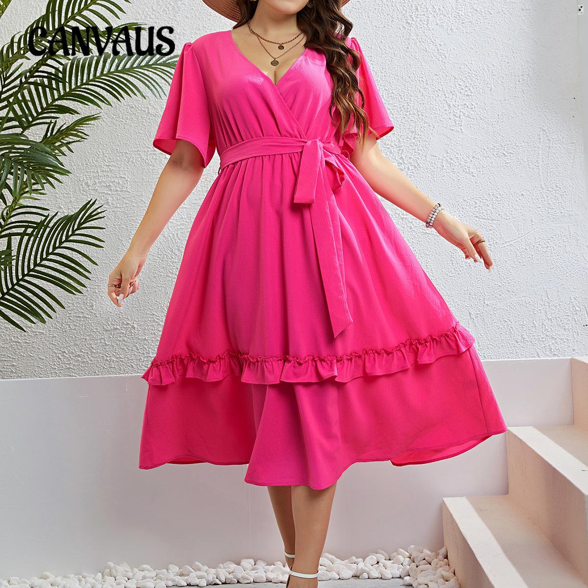 

Летнее платье больших размеров с розовым V-образным вырезом и полукардиганом платья