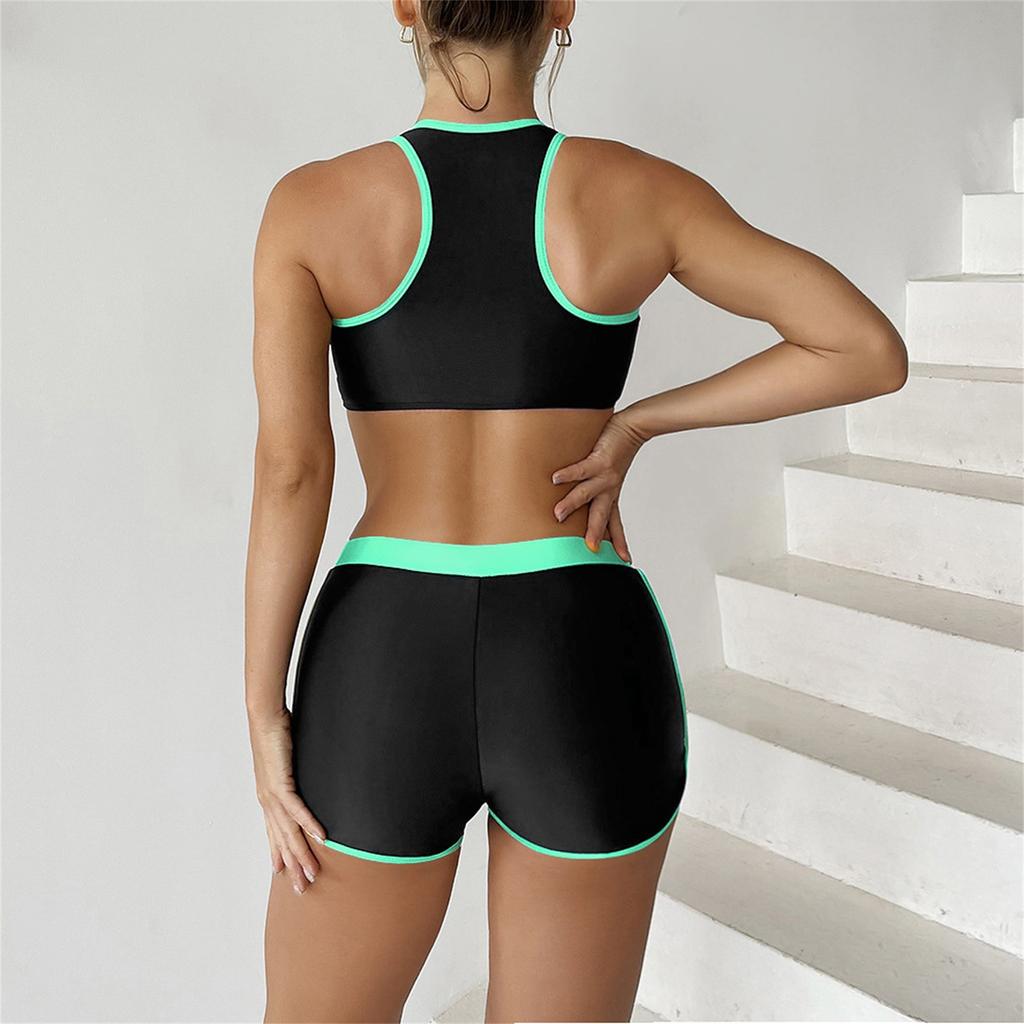 Fashion Women's Color Blocking Slim Beach Split Swimsuit Bikini