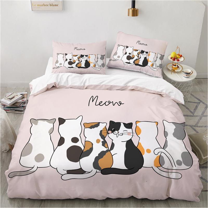 

Cute Cartoon Bedding Set Animals Pink Toddler 3D Funny Cat Print Duvet Cover Twin Queen Size For Teens Kids Girls Bedroom Decor 135x200cm 2pcs