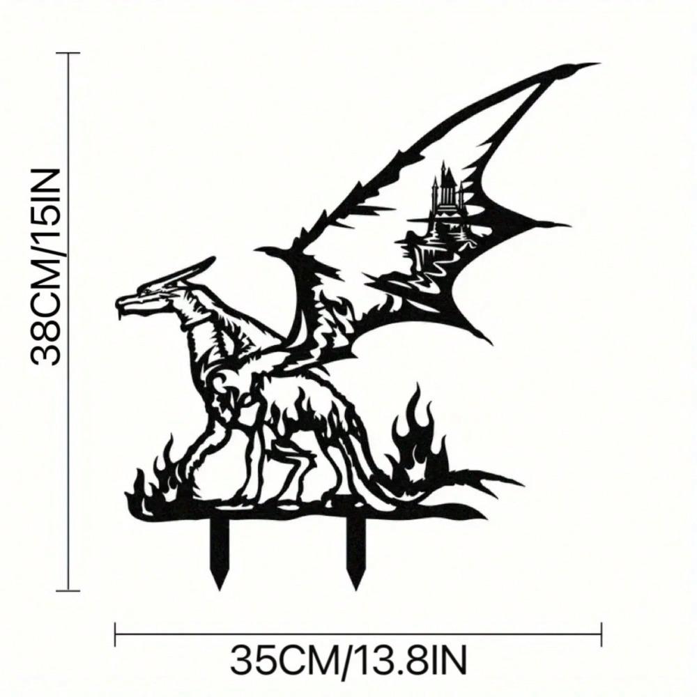 

1 Piece Metal Garden Art Dragon Sculpture with Stake - Steel Animal Yard Ornament, Outdoor Lawn Decor for Patio TY3957-13.8