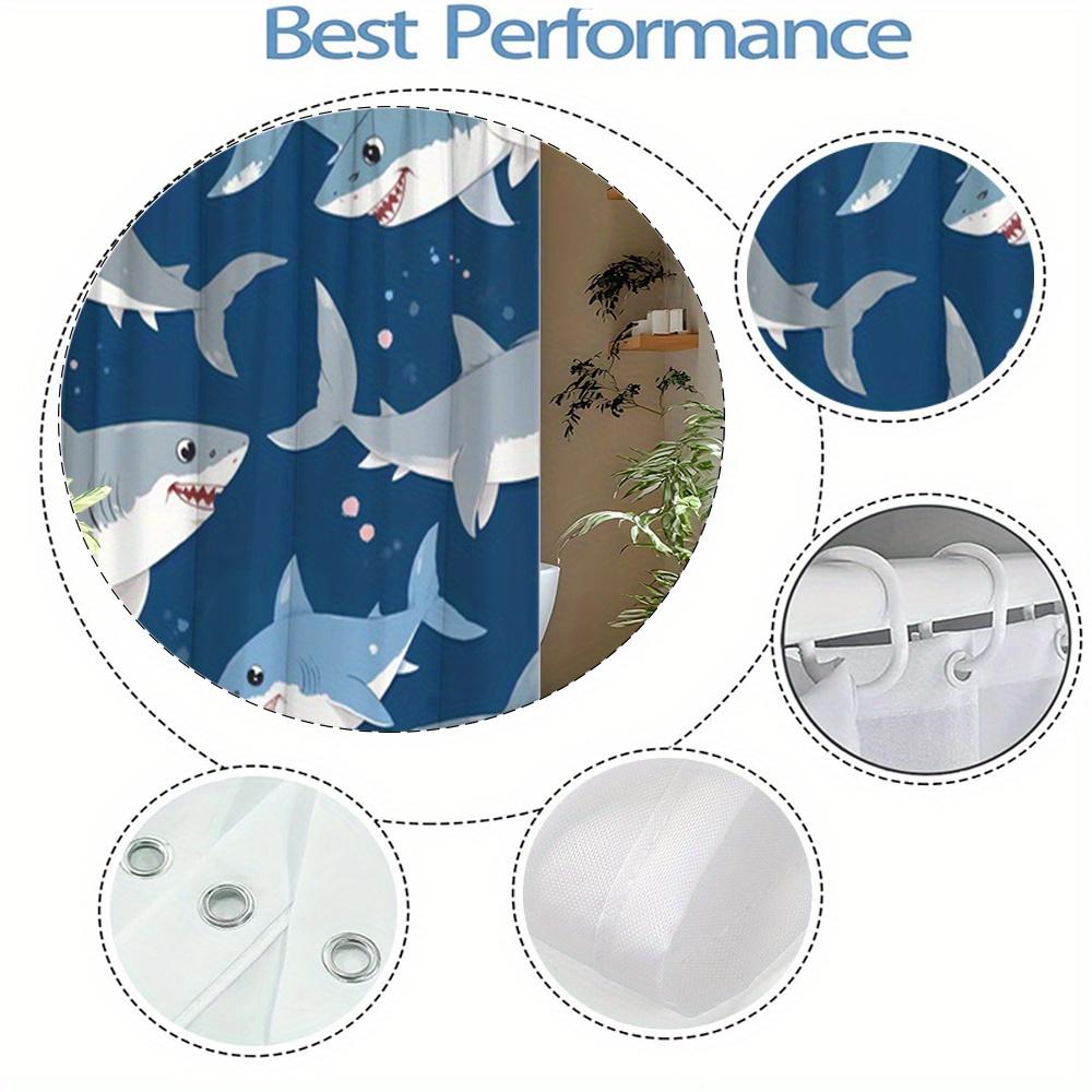 Shark Shower Curtain Waterproof Cartoon Bathroom Curtain Decoration Blue Ocean Style Polyester for Kids Kids Bathroom Accessorie