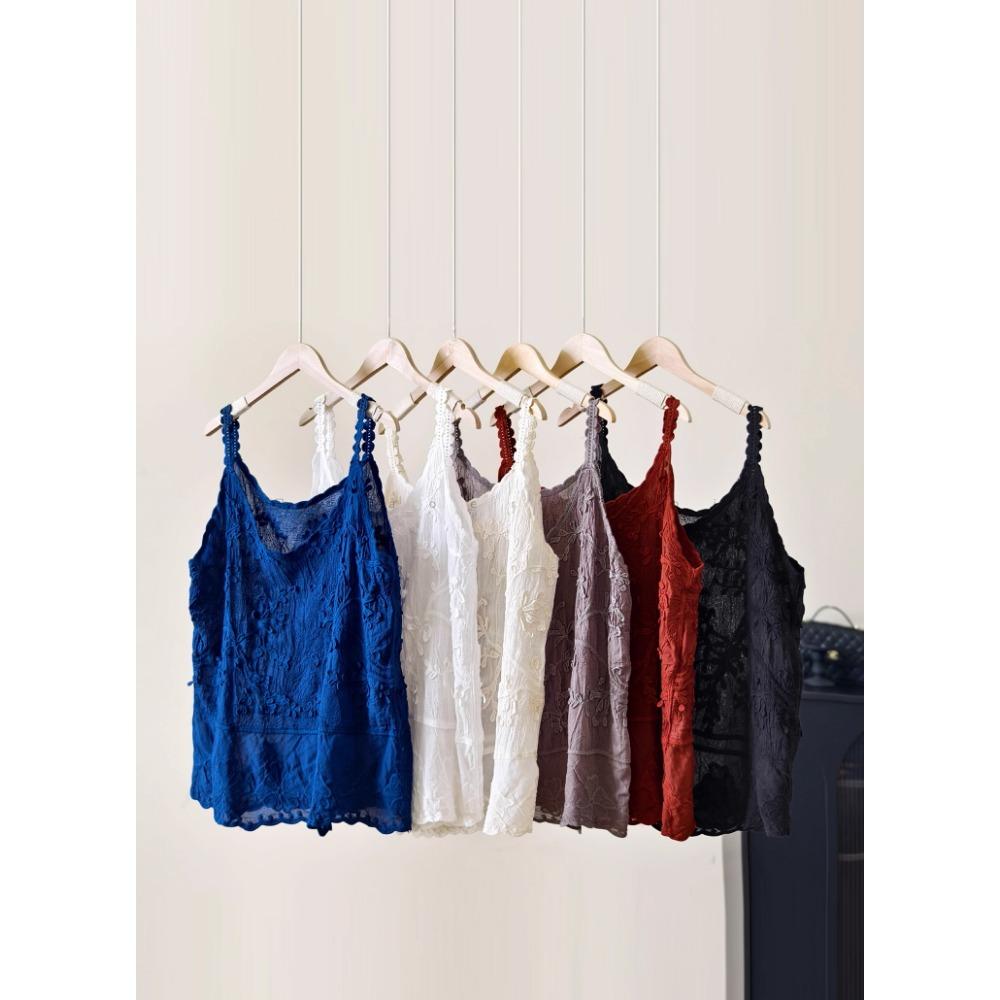 Dimanaf 2025 Nowy Letni T-Shirt Bez Rękawów Damski Podstawowy Dzianinowy Ażurowy Biały Niebieski Top Luźny