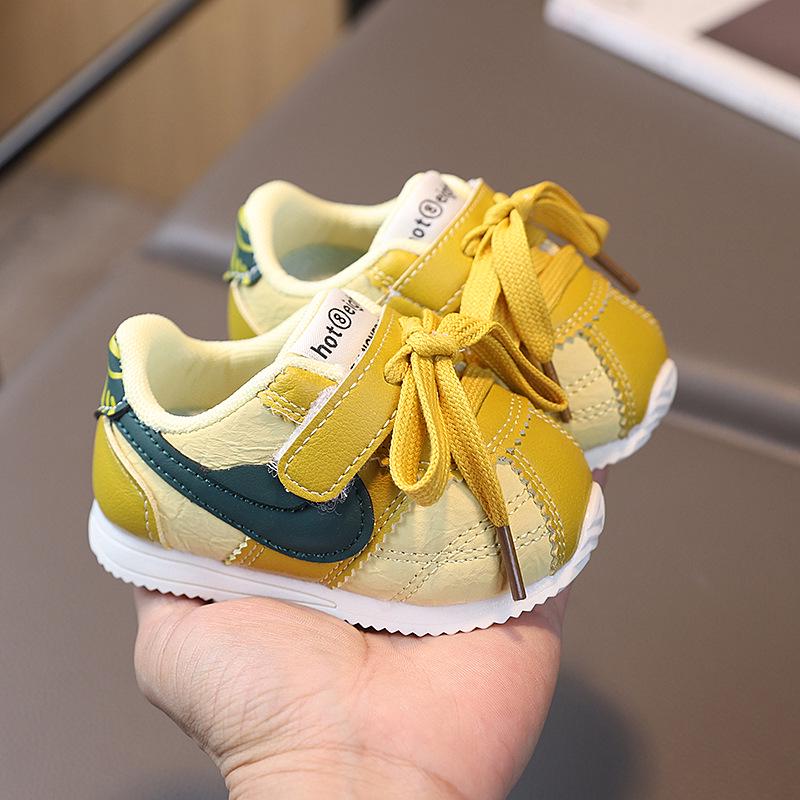 

2026 Spring New Girls & Boys Soft Sole Toddler Walker Shoes - Casual Forrest Gump Style Size 19, Inner Length 13.5cm жовтий