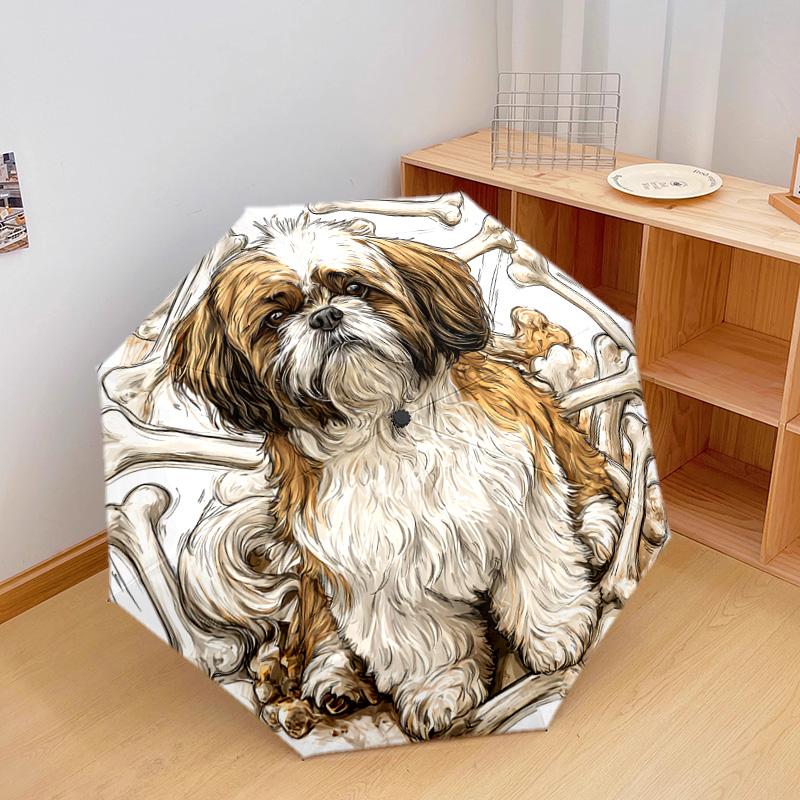 1 PC Automatic Folding Umbrella - Shih Tzu Pattern, Portable & Foldable Design with 8 Ribs, Christmas Birthday Gifts