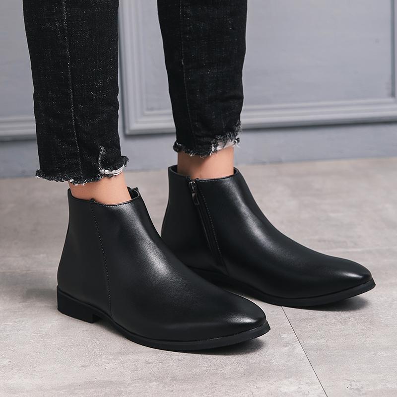 Fashion Senior British Style Leather Chelsea Ankle Boots High Top Office Business Casual Boot for Men Soft Comfort Quality Pointed Boots