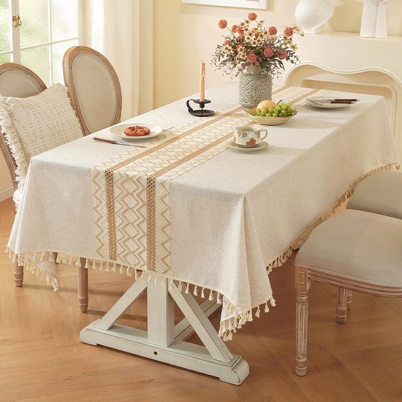 American Pastoral Tablecloth Plain Color Contrasting Color Hollow Splicing Table Flag Small Fresh Dining Table Cloth Restaurant Tablecloth 90*90cm
