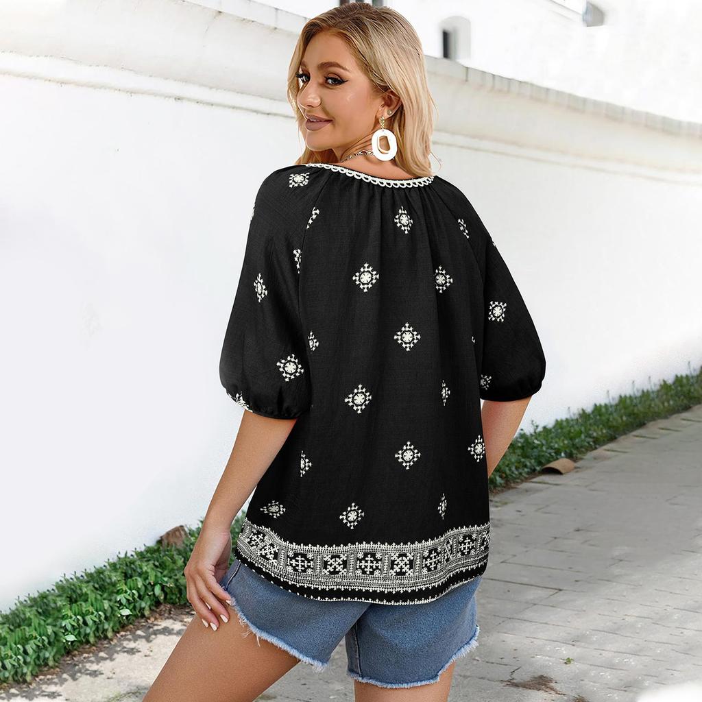 Women's Fashionable Casual Bohemian Short-sleeved Printed Top