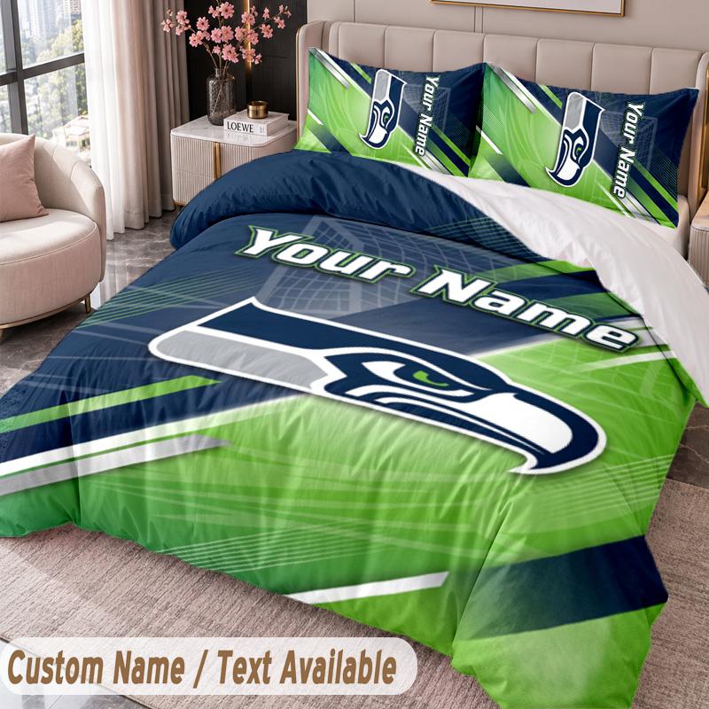 Seattle Seahawks Bedwäsche-Set mit Aufdruck Benutzerdefinierter Name Text 1 Bettbezug 2 Kissenbezüge Für Schlafzimmer