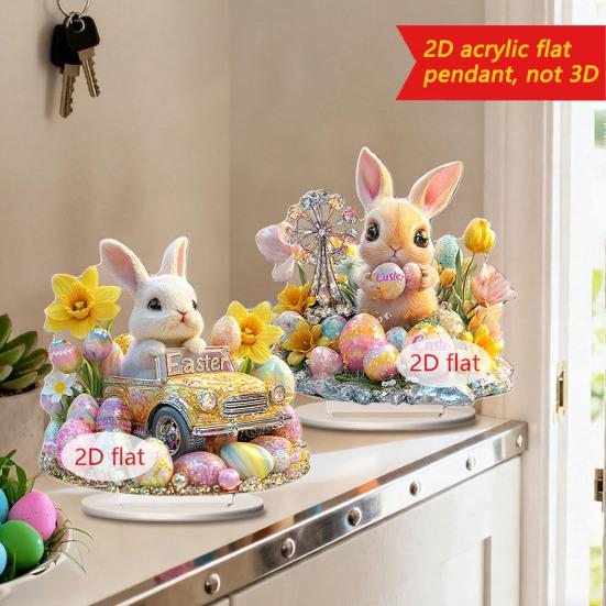 Easter 2D Bunny Acrylic Ornament Eggs Rabbit Table Sign Home Living Room Holiday Party Tabletop Animal